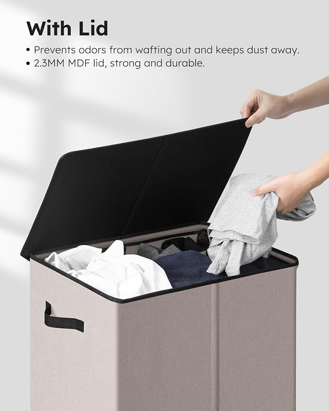 SOLEDI Laundry Hamper with Lid 130L Large & Tall Collapsible Laundry Basket, Clothes Hamper with Bag Removable Easy to Carry, Dirty Hampers for Bedroom, Bathroom, Dorm, College, Light taupe