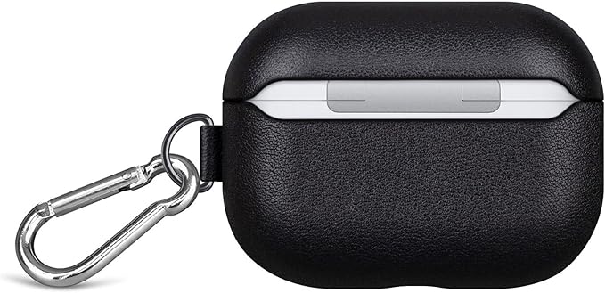 Lopie Handmade Series AirPods Pro Leather Case with Keychain, Fully-Wrapped with Full-Grain Leather AirPods Pro Case Cover, Portable Shell Dust Proof Case for Apple Air Pods Pro - Black