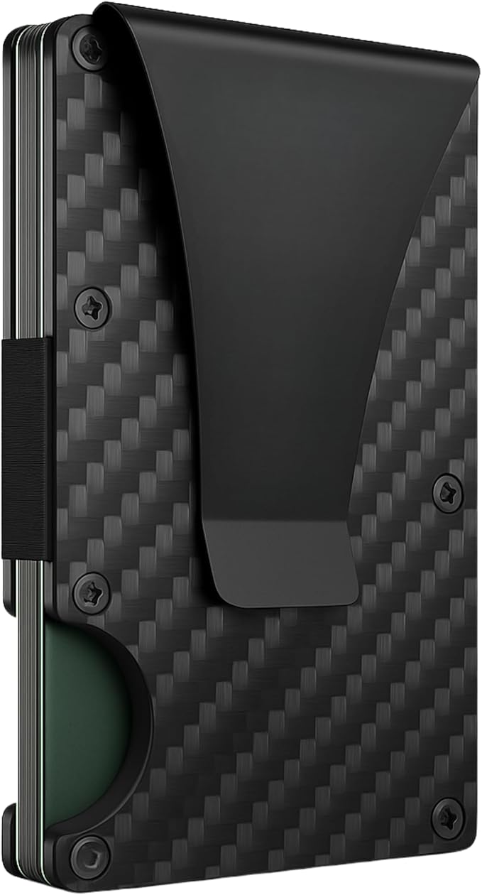 Carbon Fiber Wallet for Men Slim RFID Blocking Minimalist Card Holder with Money Clip, Scratch-Resistant Ultra-Light Metal Wallet, Compact Design, Gift Box Included