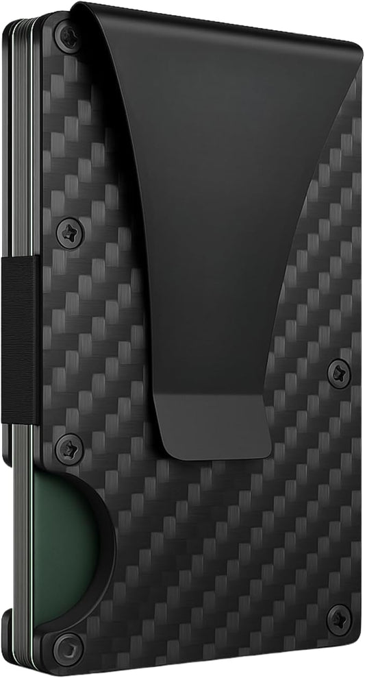 Carbon Fiber Wallet for Men Slim RFID Blocking Minimalist Card Holder with Money Clip, Scratch-Resistant Ultra-Light Metal Wallet, Compact Design, Gift Box Included
