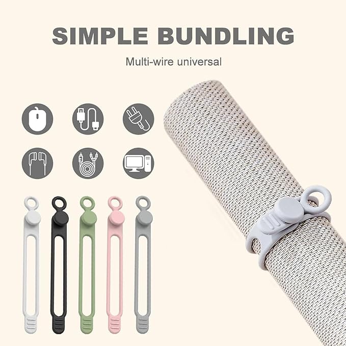 Data Cable Organizer, 2025 Upgrade Silicone Headphone Organizer, Silicone Cable Ties Reusable Cable Management Organizer Multipurpose Elastic Cord Organizer for Bundling and Fastening Cable (30Pcs)