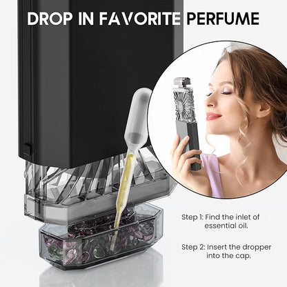 LIGHTDESIRE Handheld Fan with Crystal Stones, Mini Personal Rechargeable 3 Speeds Mode, Lady Small Fan for Desk Travel Makeup for Women (Black)