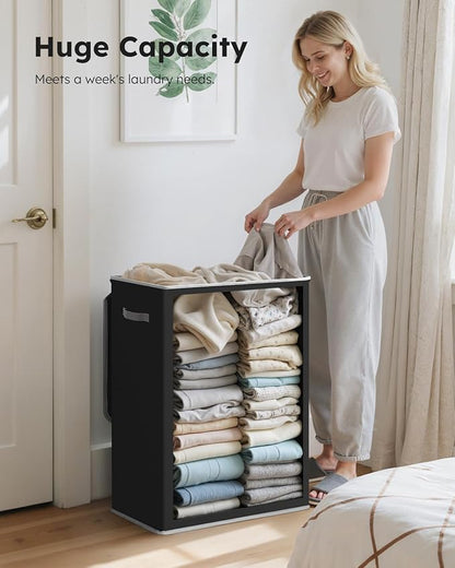 SOLEDI Laundry Hamper with Lid 130L Large & Tall Collapsible Laundry Basket, Clothes Hamper with Bag Removable Easy to Carry, Dirty Hampers for Bedroom, Bathroom, Dorm, College, Black