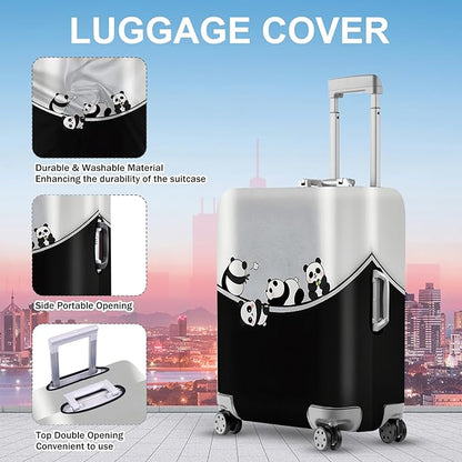 ANNA QUEEN Panda Family Luggage Cover, Cute Panda Design Suitcase Protector, Stretchable Washable Travel Sleeve for 20-22 Inch Luggage