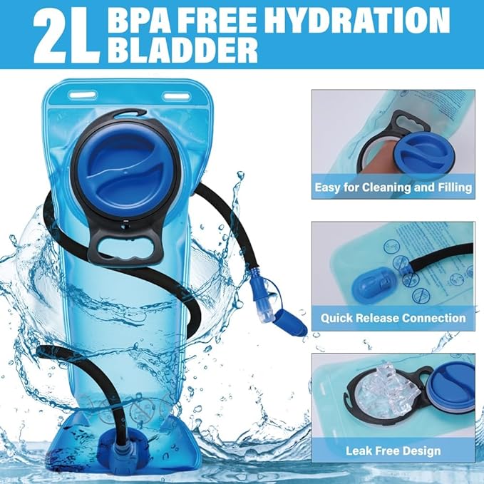 15L Insulated Hydration Backpack Pack with 2L Water Bladder Lightweight Hiking Backpack Bag for Women Men Daypack for Hiking Running Festival Camping Biking