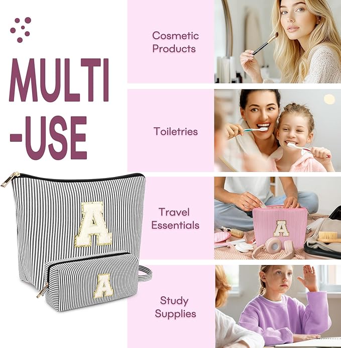 mibasies 2 PCS Initial Makeup Bags: Mothers Day Gifts for Women - Best Friend Birthday Gifts Graduation Gifts Wedding Bridesmaid Girlfriend Wife Daughter Sister Girl Gifts - Black M