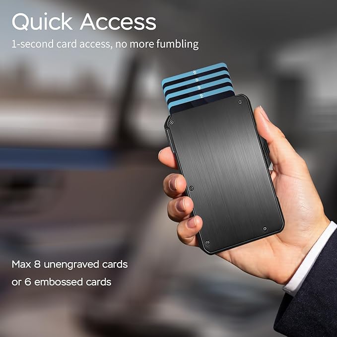 Men's RFID Wallet for AirTag - Brushed Metal Pop Up Card Holder, Slim Front Pocket Compact Bifold Wallet with ID Window Money Clip, Holds 9-11 Cards, Gift for Men