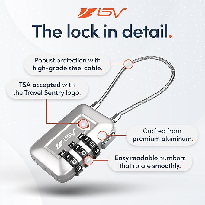 TSA Accepted Luggage Travel Lock, Set-Your-Own Combination Lock for School Gym Locker, Luggage Suitcase Baggage Locks, Filing Cabinets, Toolbox, Case (Silver, 6 Pack)