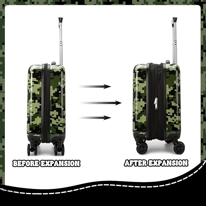 Kid's Luggage Set 3 Piece Suitcase Set 16" Hardside Luggage with Spinner Wheels Boys Carry on Toddler Travel Rolling Suitcase with Duffle Bag Neck Pillow Airline Approved