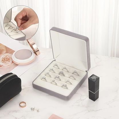 Ring Storage Boxes for Multiple Rings, Compact and Stylish Travel Jewelry case, Portable Small jewelry Organizer Box Tray Gift for Women, Girl(Grey)