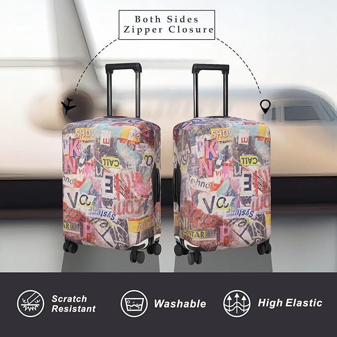 Explore Land Travel Luggage Cover Suitcase Protector Fits 27-30 Inch Case (Retro Pictorial, L)