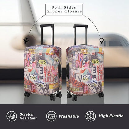 Explore Land Travel Luggage Cover Suitcase Protector Fits 27-30 Inch Case (Retro Pictorial, L)