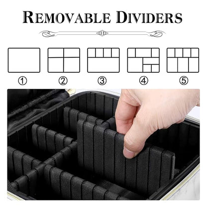 gzcz Travel Makeup Bag,Professional Cosmetic Bags for Women,Portable Makeup Brush Bag Organizer Storage with Adjustable Dividers and Shoulder Strap