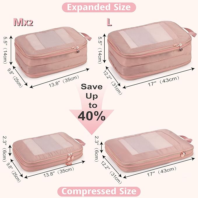 Expandable Double-Sided Compression Packing Cube，3 Set Lightweight Double Deck Organizer Bag Carry on Luggage Backpack Suitcases，Women Travel Accessories for Separate Clean and Dirty Clothes