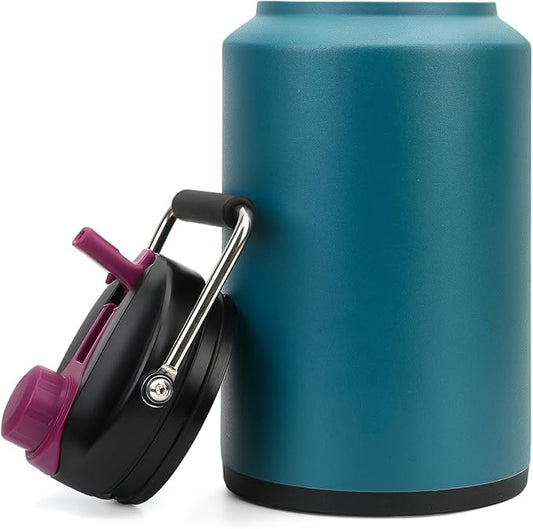 Tronco 1 Gallon Water Bottle, 128 oz Large Stainless Steel Triple Wall Vacuum Insulated Water Jug with Straw Lid and Spout, Keep Cold 48 Hrs, Top Handle, Leak Proof, Wide Mouth, Sweat Proof, BPA Free