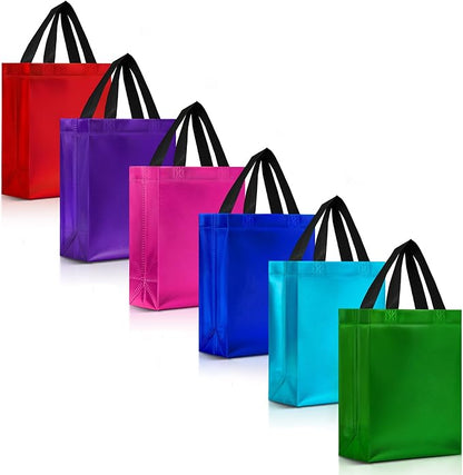 Nush Nush Set of 30 Gift Bags Bulk Medium Size - Mix of 6 Vibrant Colors Reusable Bulk Gift Bags with Handles With Glossy Finish - Perfect Goodie Bag for Christmas, Birthday, Thanksgiving – 8x4x10