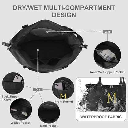 Personalized Initial Gym Dance Bag, Travel Duffel Bag for Teen Girls, Carry On Bag Overnight Weekender Bag with Trolley Sleeve, Birthday Gifts for Women Mom Daughter Graduation Gift(Letter M, Black)