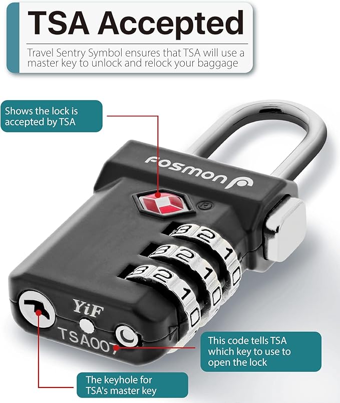 Fosmon TSA Approved Luggage Locks, Suitcase Travel Lock with Push Release Button for Extra Security, 3 Digit Combination Padlock for Gun Case Backpack Zipper Anti Theft Gym Locker - Black, 3 Pack