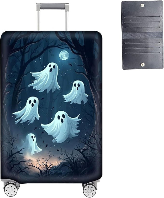 Luggage Cover Protector for 30-32 Inch Suitcases, TSA Approved Elastic Travel Suitcase Covers, Anti-Scratch Washable Luggage Sleeve for Carry On & Checked Bags, Group of Ghosts
