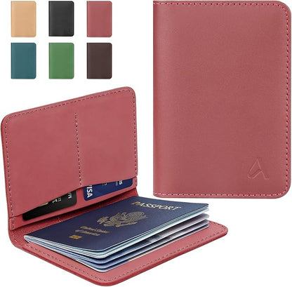 ALLIVE Passport Holder for Travel, Genuine Leather Passport Holder Women Men,Passport Cover Wallet,Travel Must Haves Airport Essentials Travel Gifts Pink