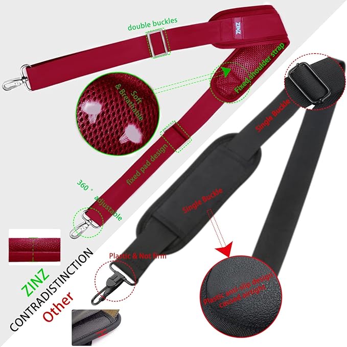 ZINZ Shoulder Strap 78" Universal Handbag Strap with Ultra-thick Fixed Padded and Dual Balanced Adjustable Buckles Shoulder Crossbody Strap for Briefcase Messenger Bag Laptop bag Luggage，Red