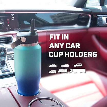 Insulated Water Bottle 32oz with Straw/Spout Lids, Stainless Steel Water Bottles Keep Cold 24h&Hot 12h, Metal Water Bottle with Straw that Fits in Cup Holder, Water Bottle Leak-proof,BPA Free