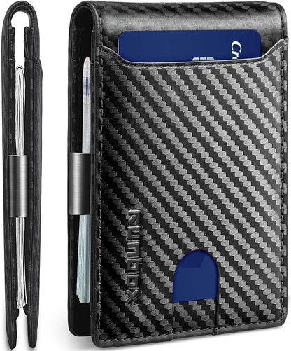 RUNBOX Slim Wallets for Men - Leather Money Clip Mens Wallet - RFID Blocking Front Pocket Bifold Wallet - Thin Credit Card Holder with Gift Box