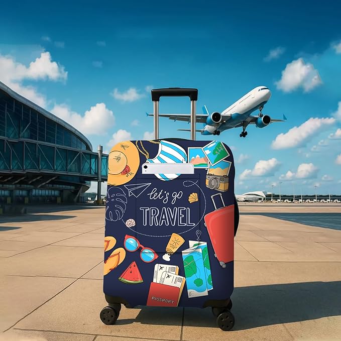 World Landmarks Travel Luggage Cover, Travel-Themed Suitcase Protector Stretchable, Washable Travel Suitcase Cover (L for 25-28 Inch Luggage)