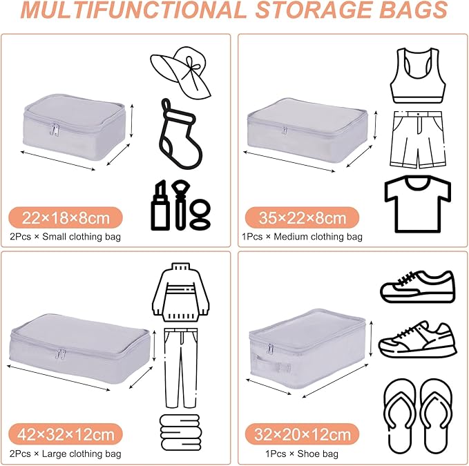 PATIKIL 6 Set Travel Packing Cube, Travel Bags Organizer for Luggage Waterproof Suitcase Organizer Bags Set Travel Essentials with Shoe Bag for Carry on Suitcases, Gray