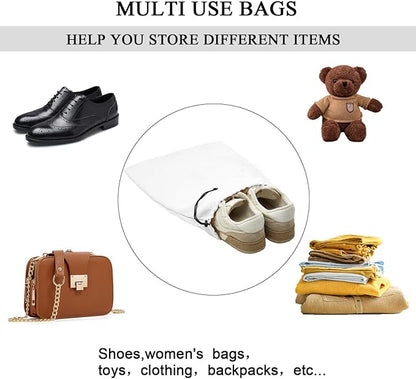 LAKE OF FIRE 4-Piece Travel Shoe Bags for Packing, 17.7" x 13.8" Dustproof Shoe Bags - Flannel Shoe Pouch with Drawstring Closure,Washable & Reusable(White)