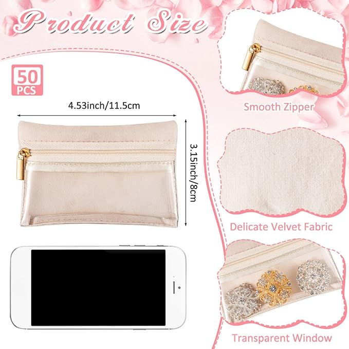 Uiifan Travel Jewelry Organizer Flannel Jewelry Bags Portable Jewelry Pouch with Zipper Pockets for Women Girl Gift