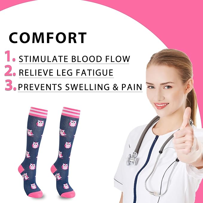fenglaoda Compression Socks Women Men 6 Pairs, Knee High Best Support Circulation Socks for Running, Travel, Flight, Nurse