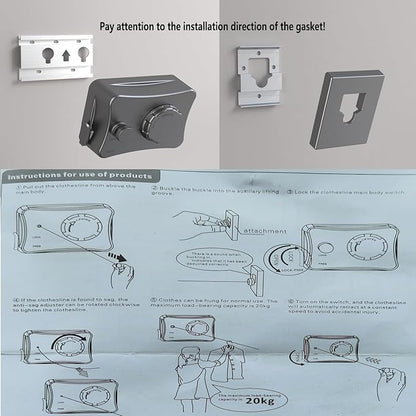 Anti-Sagging Clothes Line Thickened Steel Wire Retractable Clothesline Heavy Duty Clothesline Wall Mounted Gun Grey Finished
