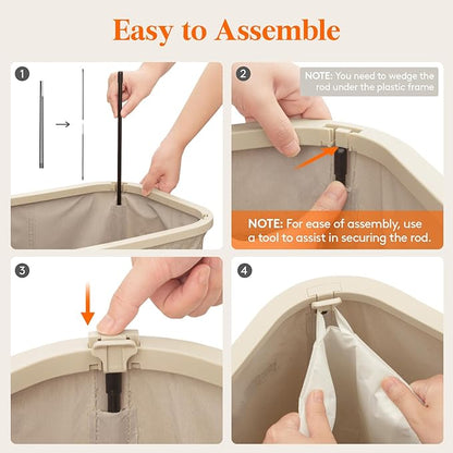 Lifewit 105L Laundry Basket with Lid, Large Laundry Hamper with Plastic Handles and Removable Bag, Foldable Tall Dirty Clothes Hampers for Laundry for Laundry Room, Bedroom, Bathroom, Dorm, Beige