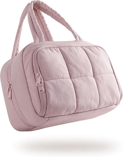 Travel Toiletry Bag for Women with Hanging Hook, Water Resistant Puffy Makeup Organizer with Leak Proof Pockets for Toiletries and Cosmetics - Pink (Bag Only)