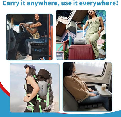 Inflatable Travel Seat Cushion with Built-in Pump & Carry Bag (Grey Cushion with Silver Storage Bag)