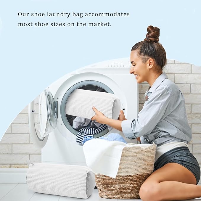 Shoe Laundry Bags for Washing Machine, 2 Pcs Shoe Washing Bag, Laundry Shoe Bag for Washer and Dryer, Reusable Shoe Washing Bags Shoe Washing Machine Bag (White-2Pcs)