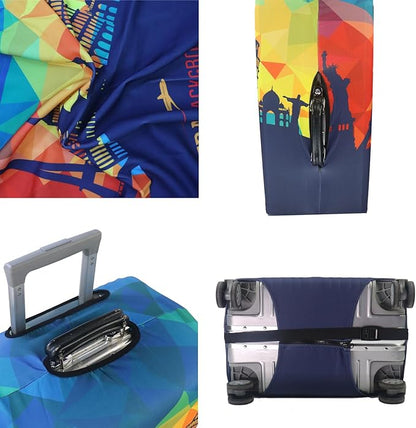 MosaiRudo Thicker Luggage Cover Elastic Suitcase Cover Protector Fits 18-32 Inch Suitcase Travel Accessories (Travel-4, M)