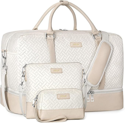 IBFUN Weekender Bags for Women, 21" Weekender Travel Bag, Travel Duffle Bag with Shoe Compartment Carry on Overnight Duffel Bag for Weekend Travel Business Trip, 3PCS