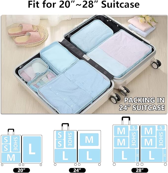 Packing cubes for Travel CALACH Luggage Organizer Bags 6 Set Packing Cubes for Suitcases Travel Essentials for Carry on Mesh Suitcase Organizer with Shoe Bag (blue)
