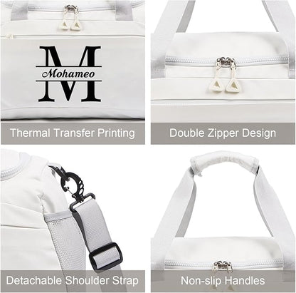 Personalized Travel Duffel Bag with Name - Custom Letter Oxford Cloth Gym Bag with Shoes & Wet Pockets Sport Bag Weekender Overnight Bag for Traveling for Women Men Gift for Christmas Groomsman Brides