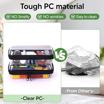 2PCS Zippered Hard Pouch Double,Portable Waterproof Cosmetic Bag with Zipper,Toy Storage Organizer Bins,Hard Plastic Case,Clear Zipper Bags for Organizing,Pencil Case (7.5+7inch)