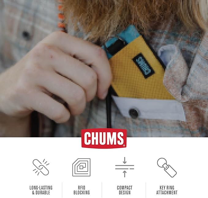 Chums Surfshorts Wallet - Lightweight Slim Wallet with RFID Blocking Card & Clear ID Window - Zippered, Minimalist Wallet w/Key Ring - Solid Colors