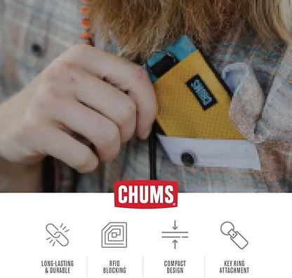 Chums Surfshorts Wallet - Lightweight Slim Wallet with RFID Blocking Card & Clear ID Window - Zippered, Minimalist Wallet w/Key Ring - Solid Colors