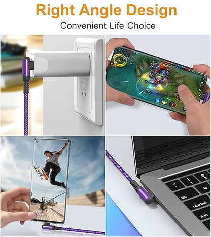 sweguard USB Type C Charger Cable Right Angle [2-Pack,3.3FT] 3.1A Nylon Braided Cord for iPhone 17 16 15 Pro Max Plus iPhone Air Samsung Galaxy S25 S24 S23 S22 S21 S20 Note 20 A15 Flip Pixel LG Moto