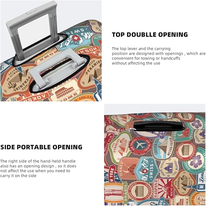 National Landmarks Stickers Luggage Cover Washable Suitcase Protector, Monuments Stamps Stickers Luggage Tag Birthday Gifts (L 26-28 Inch Luggage)