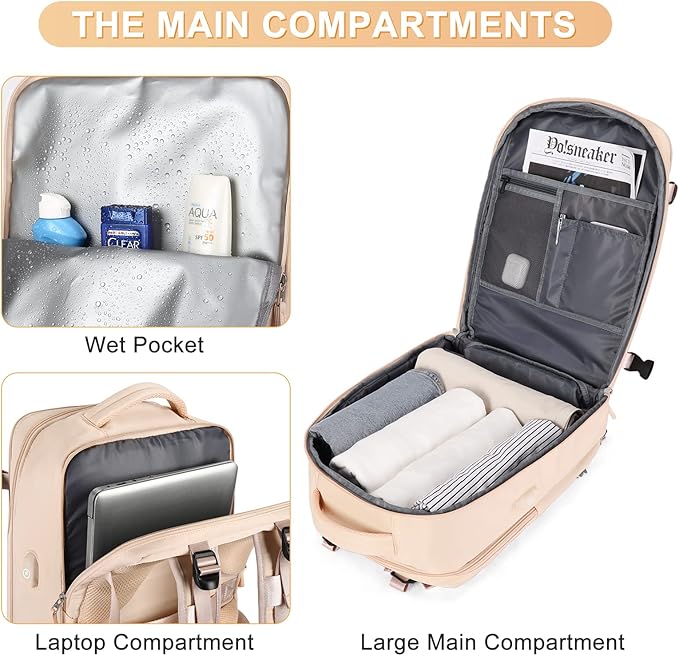 Carry On Backpack Flight Approved Personal Item Travel Backpack For Women Airline Approved Waterproof Sports Luggage Backpack Casual Daypack Small Hiking Backpack