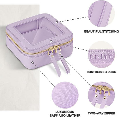 Prite Small Makeup Bag for Women Portable Clear Makeup Bag Cute Mini Waterproof Travel Cosmetic Bag with Gold Zipper for Car Essentials(Violet)