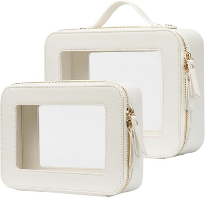 Popvibe Clear Makeup Bag Travel Cosmetic Case Transparent Toiletry Bag with Zipper, Portable Make Up Organizer Traveling Compact Car Bag for Essentials