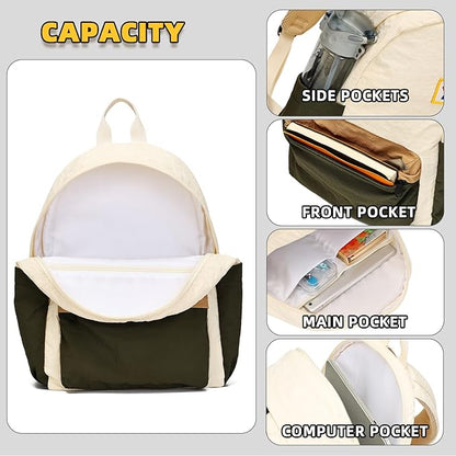 willikiva Kids Backpack for School Boys Girls Teens Toddler Backpack Waterproof Kindergarten Preschool Elementary Bookbag Children Travel Bag(Off White Deep Green,Medium)